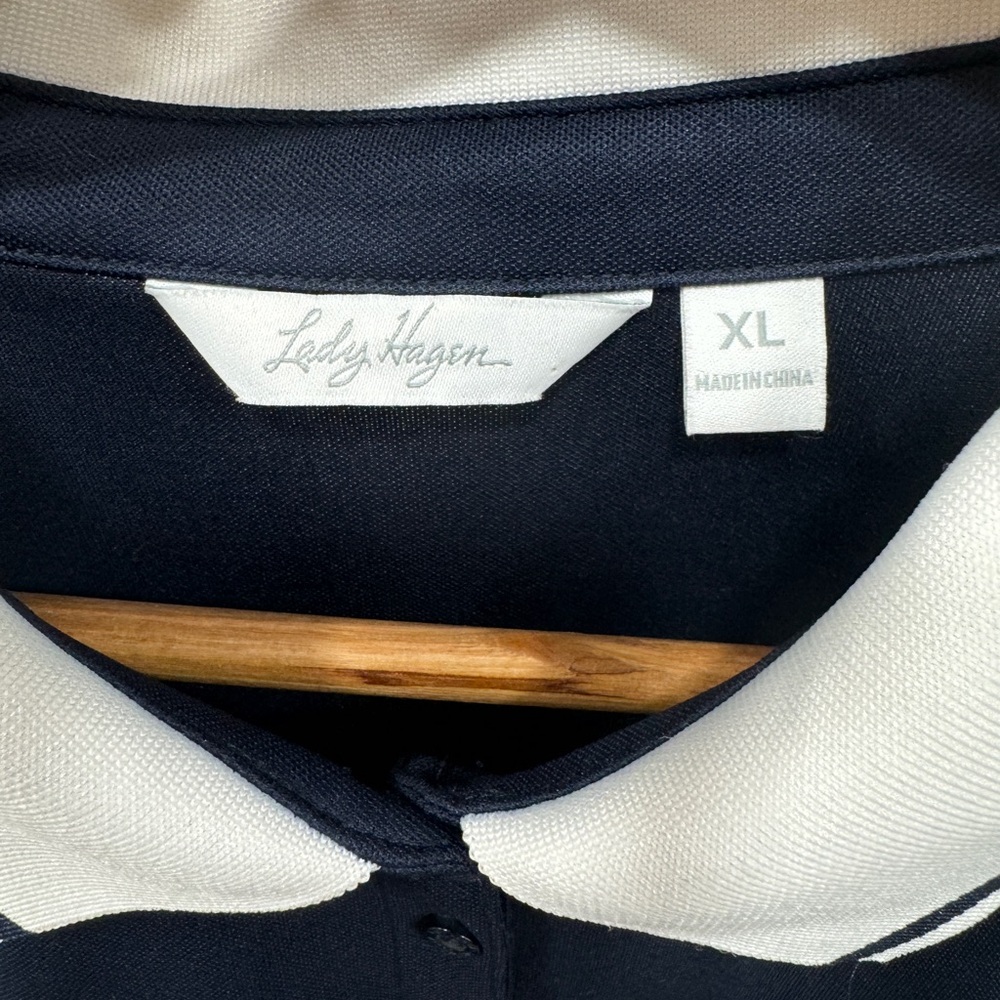 Lady Hagen Navy Polo Midi Dress with White Trim and Green Floral Skirt - Picture 7 of 12